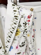 Platlogy Women Floral Butterfly Print Blazer Flared Pants Two Piece Elegant Formal Suit Set