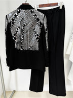 Sparkly Beaded Tuxedo Blazer Straight Leg Pants Suit For Party