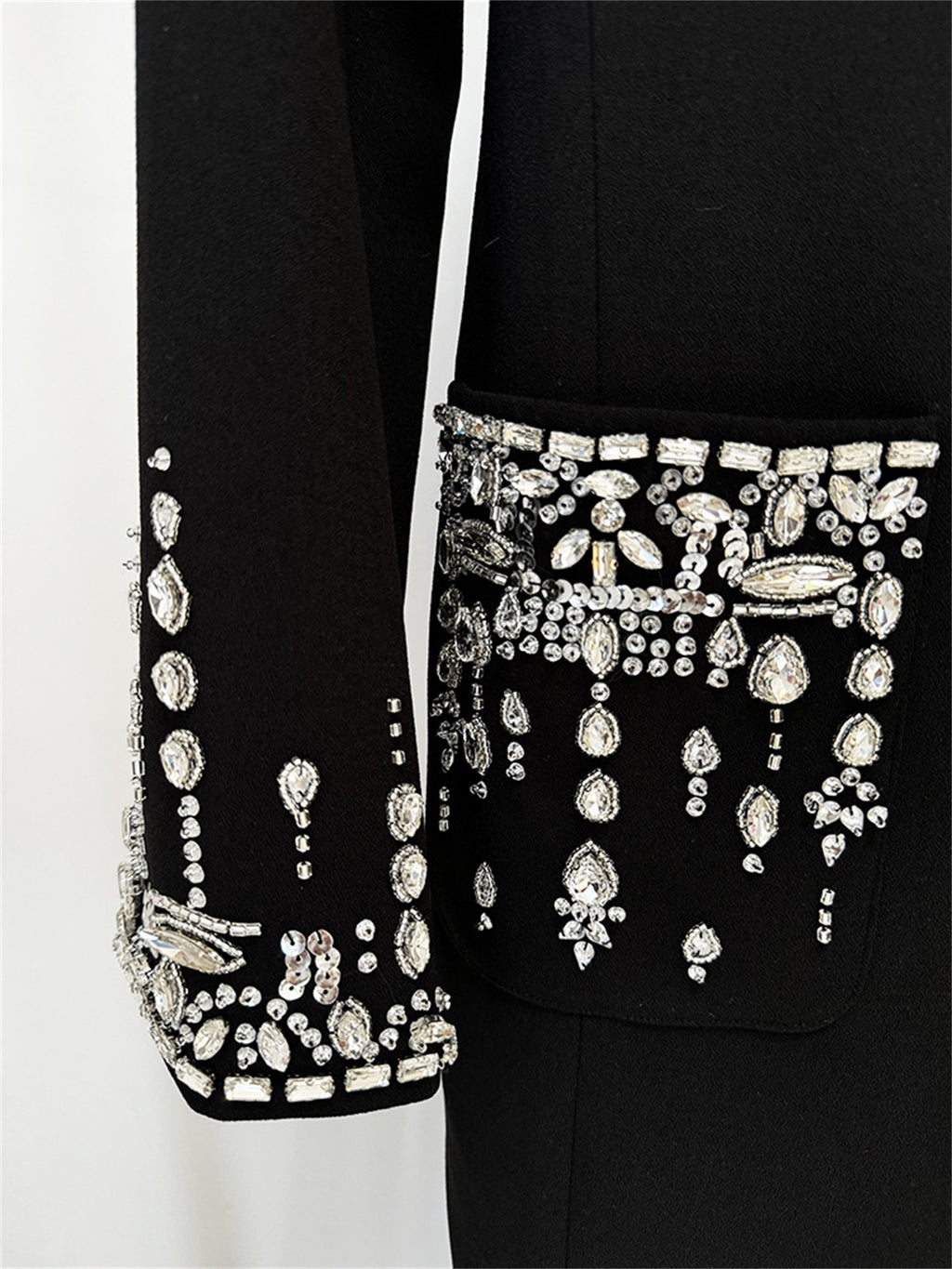 Embellished Cuff Maxi Blazer Dress Button Front Evening Party Dress