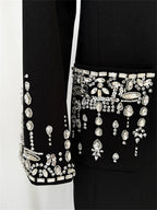 Embellished Cuff Maxi Blazer Dress Button Front Evening Party Dress