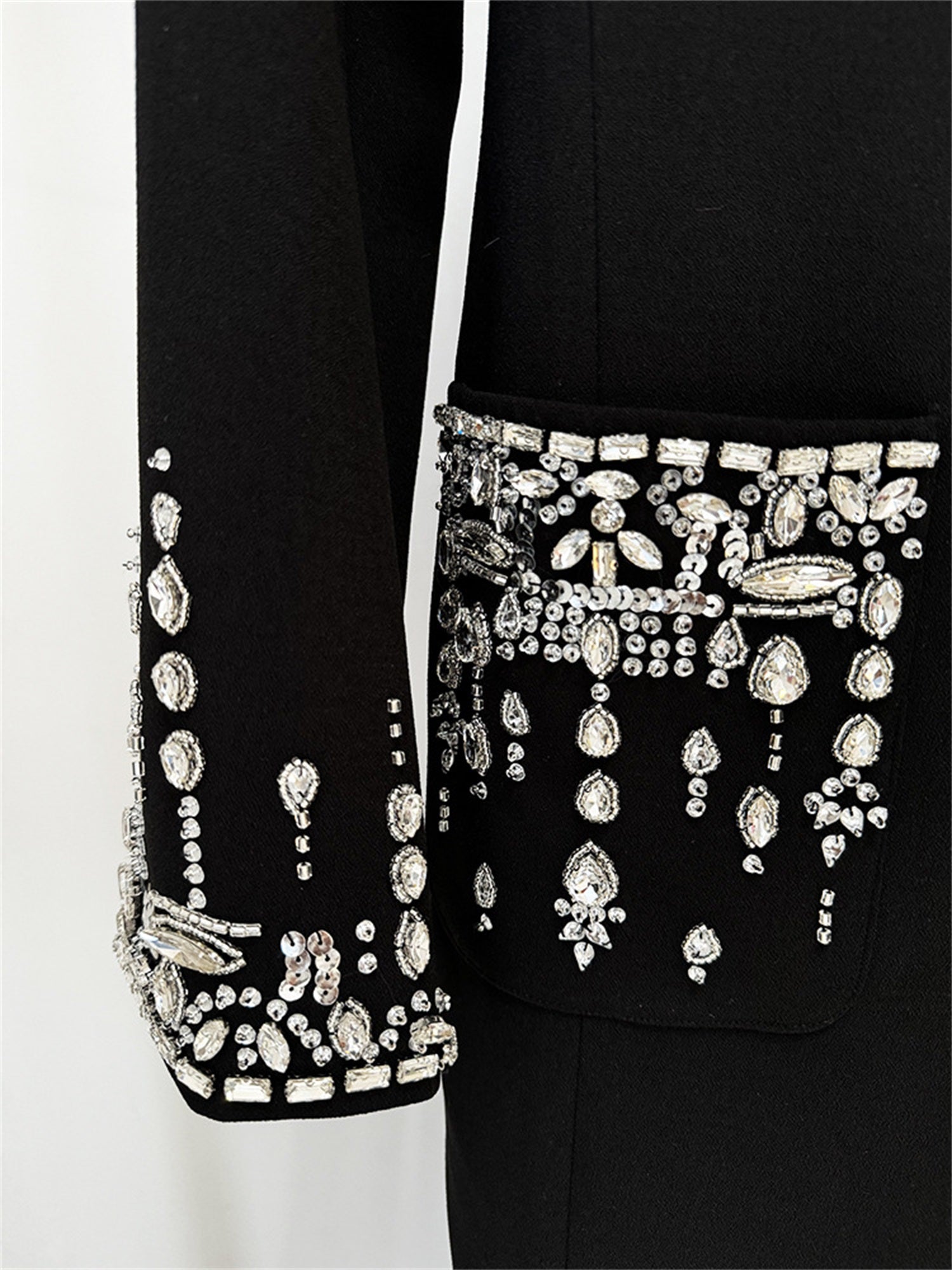 Embellished Cuff Maxi Blazer Dress Button Front Evening Party Dress