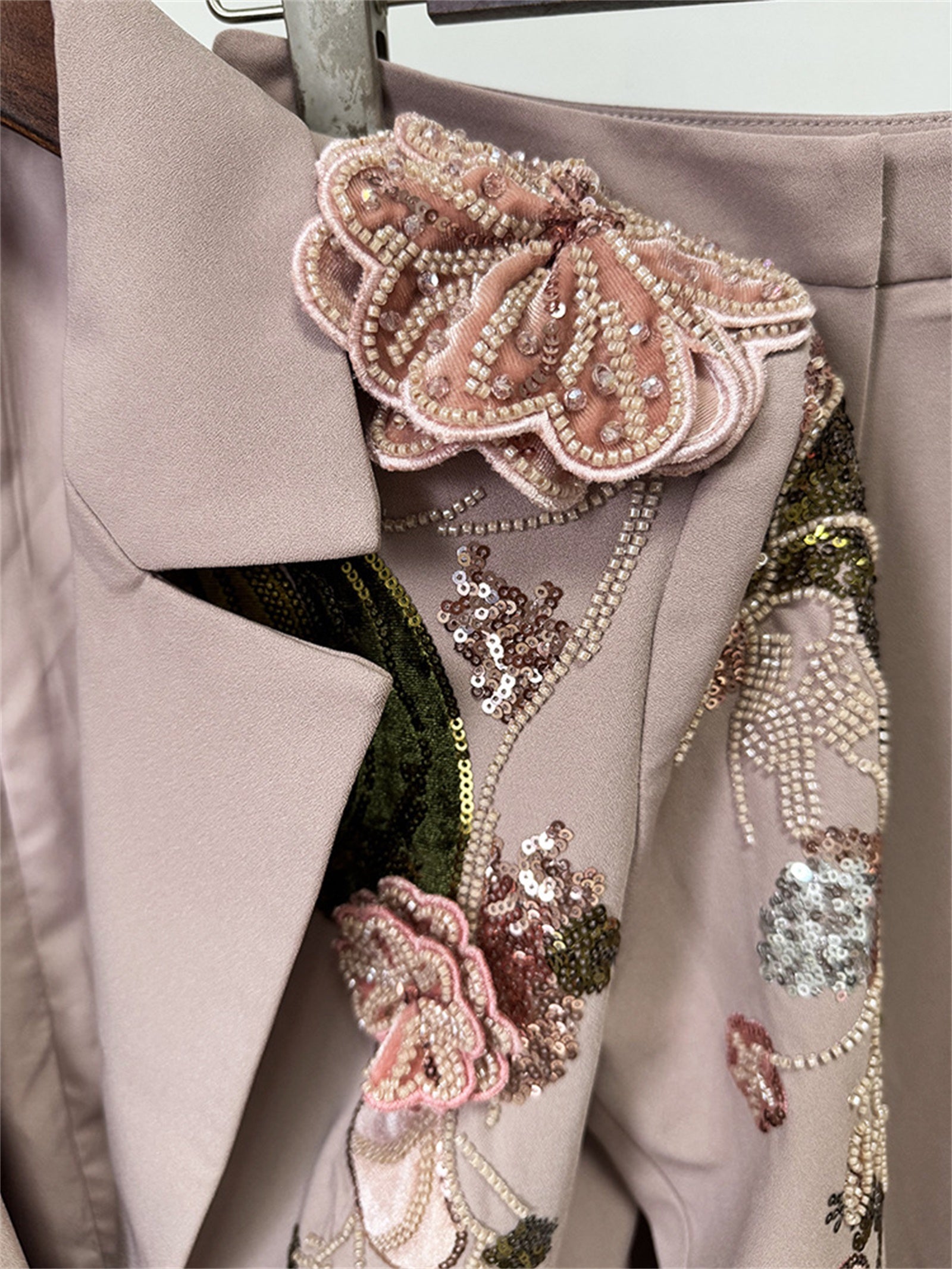 Platlogy Elegant Floral Embroidery Blazer Pant Set Women Formal Business Two Piece Suit For Wedding Party Office Wear
