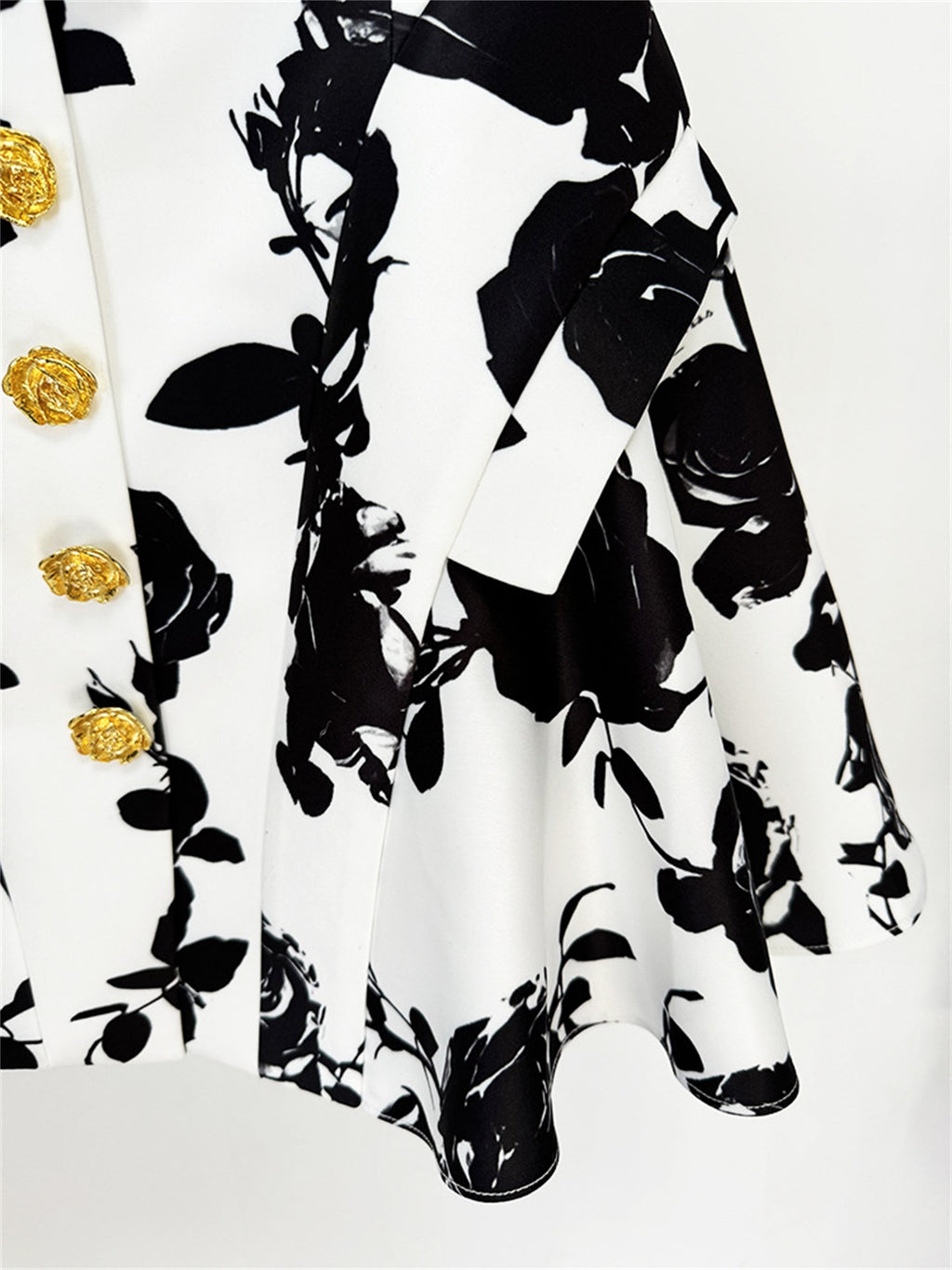 Platlogy Black Rose Print Shirt Mini Dress Elegant Long Sleeve Turn Down Collar A Line Party Casual Dress