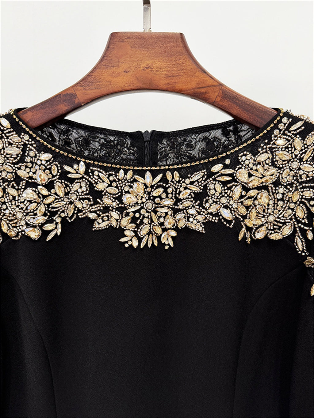 Platlogy Luxury Red Long Sleeve Midi Evening Dress Rhinestone Embellished Formal Party Wedding Guest Dress
