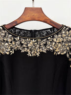 Platlogy Luxury Red Long Sleeve Midi Evening Dress Rhinestone Embellished Formal Party Wedding Guest Dress