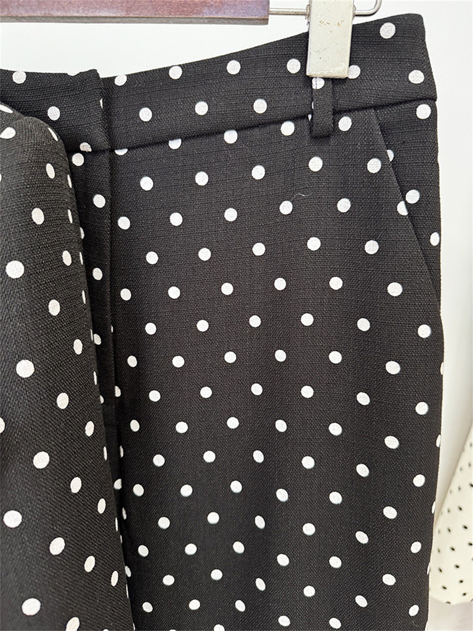 Platlogy Women White Polka Dot Suit Set With Red Bow Blazer And Straight Trousers 2 Piece Outfit For Work Party Daily Wear