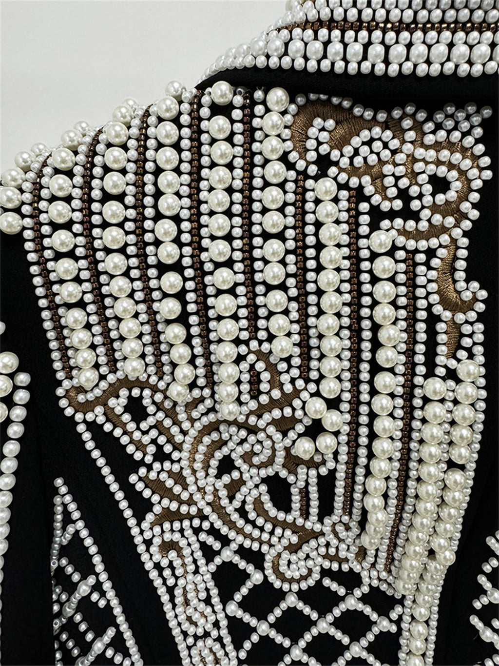 Platlogy Luxury Heavy Pearl Embroidered Cropped Blazer Women Lapel Long Sleeve Elegant Party Dressy Jacket