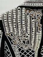 Platlogy Luxury Heavy Pearl Embroidered Cropped Blazer Women Lapel Long Sleeve Elegant Party Dressy Jacket