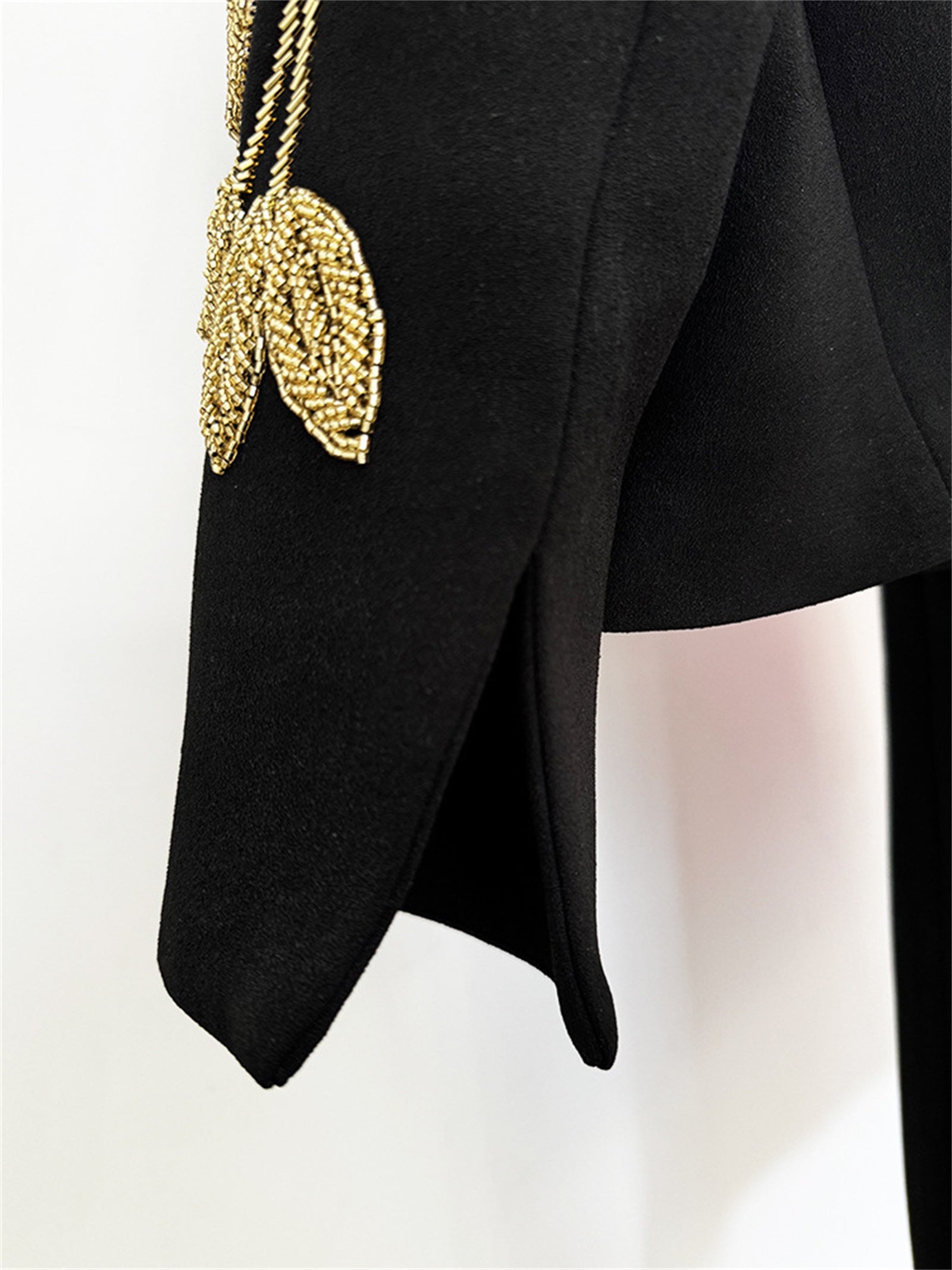 Platlogy Elegant Gold Leaf Embroidery Black Two Piece Set Cropped Jacket And Midi Skirt Formal Women Outfit For Office Wedding Party