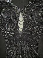 Platlogy Elegant Rhinestone Cutout Back Blazer Sheer Mesh Wide Leg Pants Formal Two Piece Women Suit