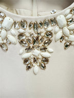 platlogy Women's Fashion Designer Dresses Long Sleeve Stunning Rhinestone Diamonds Beaded Dress