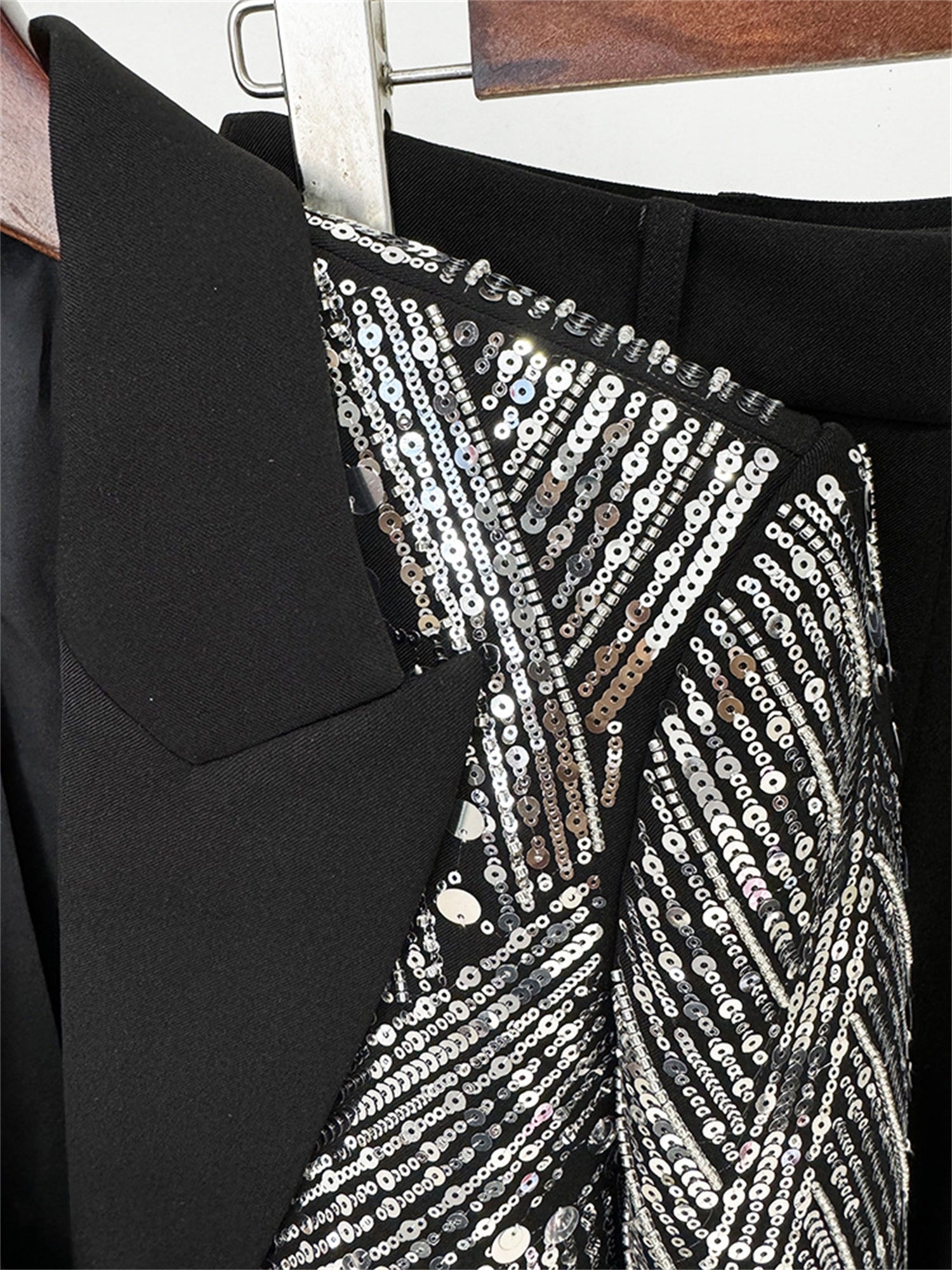 Sparkly Beaded Tuxedo Blazer Straight Leg Pants Suit For Party