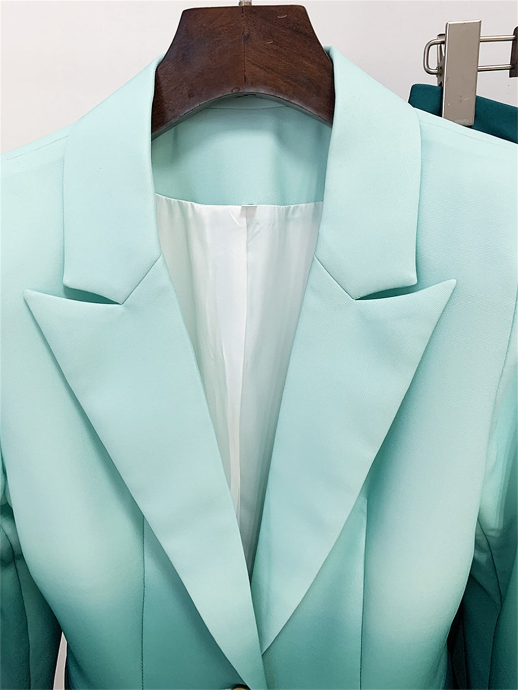 Platlogy Gradient Mint Green Two Piece Blazer And Flared Pants Formal Women Suit Set