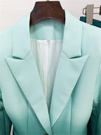 Platlogy Gradient Mint Green Two Piece Blazer And Flared Pants Formal Women Suit Set