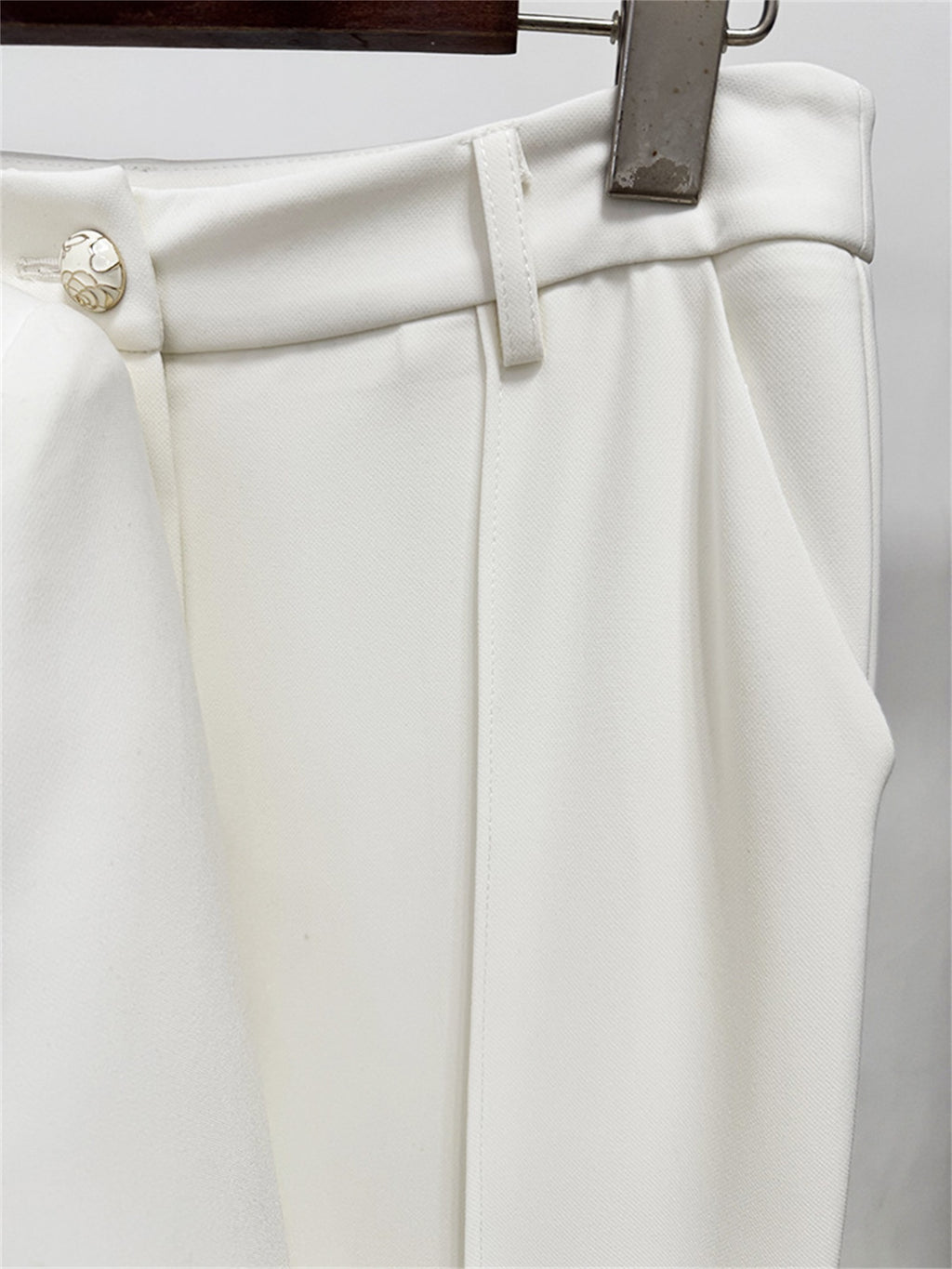 Platlogy Elegant Belt Buckle Blazer And Flared Trouser Two Piece Women Formal Suit Set For Office Business Events