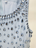 Platlogy Light Blue Rhinestone Sleeveless  Bodycon Dress Formal Evening Party Dress