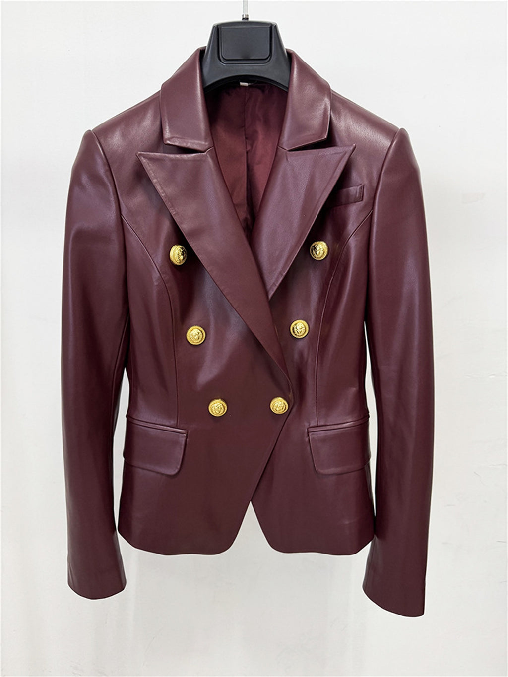 Platlogy Womens Double Breasted Faux Leather Blazer Jacket 10105