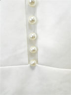 Platlogy White Pearl Decorated Blazer Pants Set Elegant Formal Women Two Piece Suit For Work Party Events