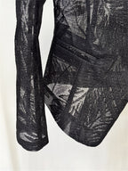Platlogy Women Slim Fit Sheer Lace Blazer Single Button Padded Shoulder Formal Office Jacket