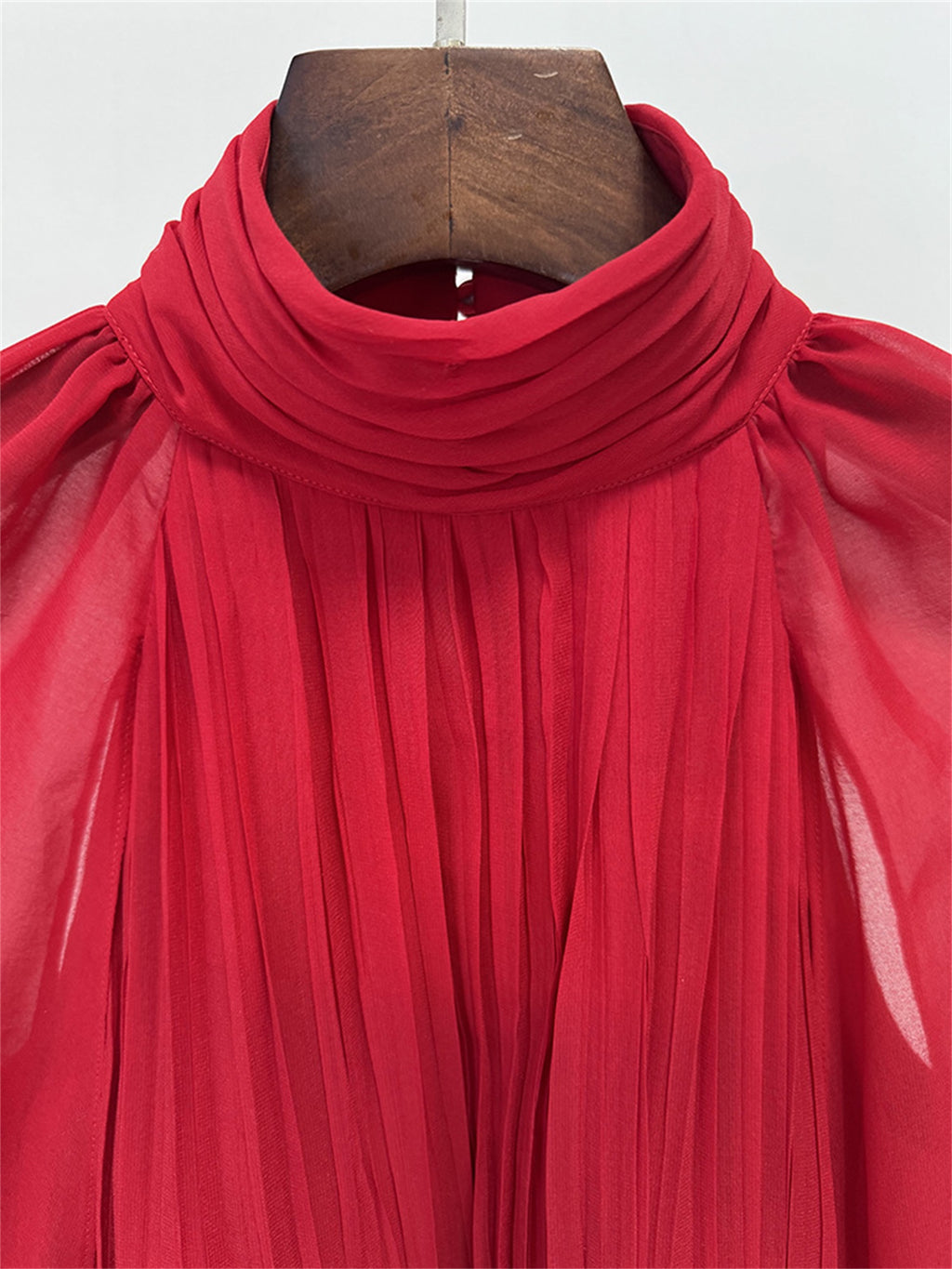 Platlogy Red High Neck Cape Sleeve Chiffon Maxi Evening Dress Elegant Formal Party Gown
