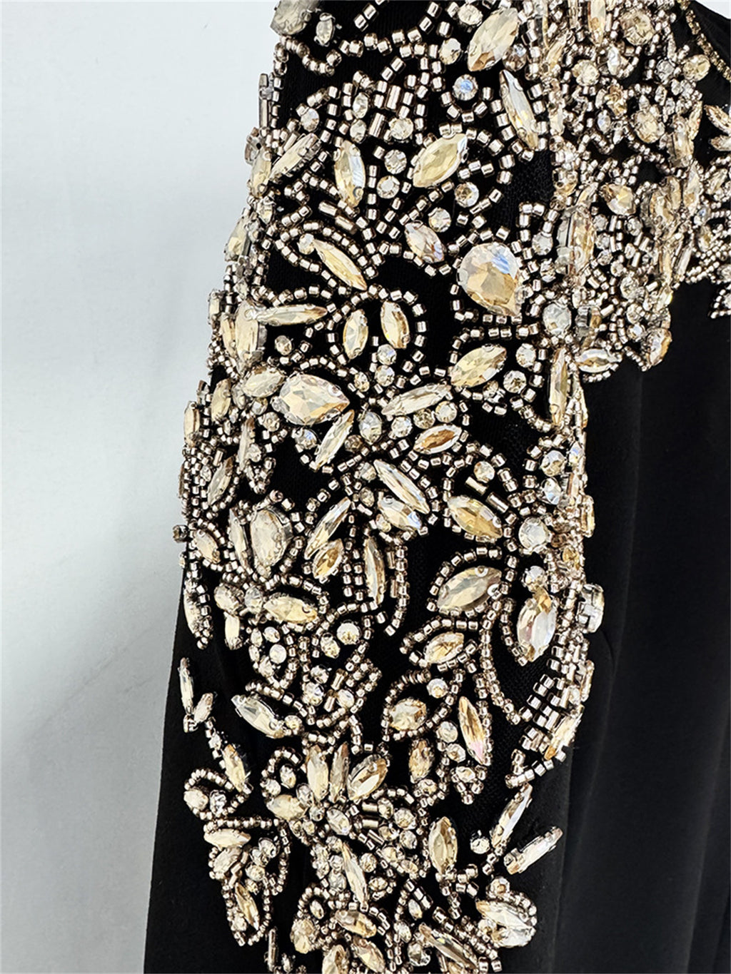 Platlogy Luxury Red Long Sleeve Midi Evening Dress Rhinestone Embellished Formal Party Wedding Guest Dress