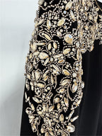 Platlogy Luxury Red Long Sleeve Midi Evening Dress Rhinestone Embellished Formal Party Wedding Guest Dress