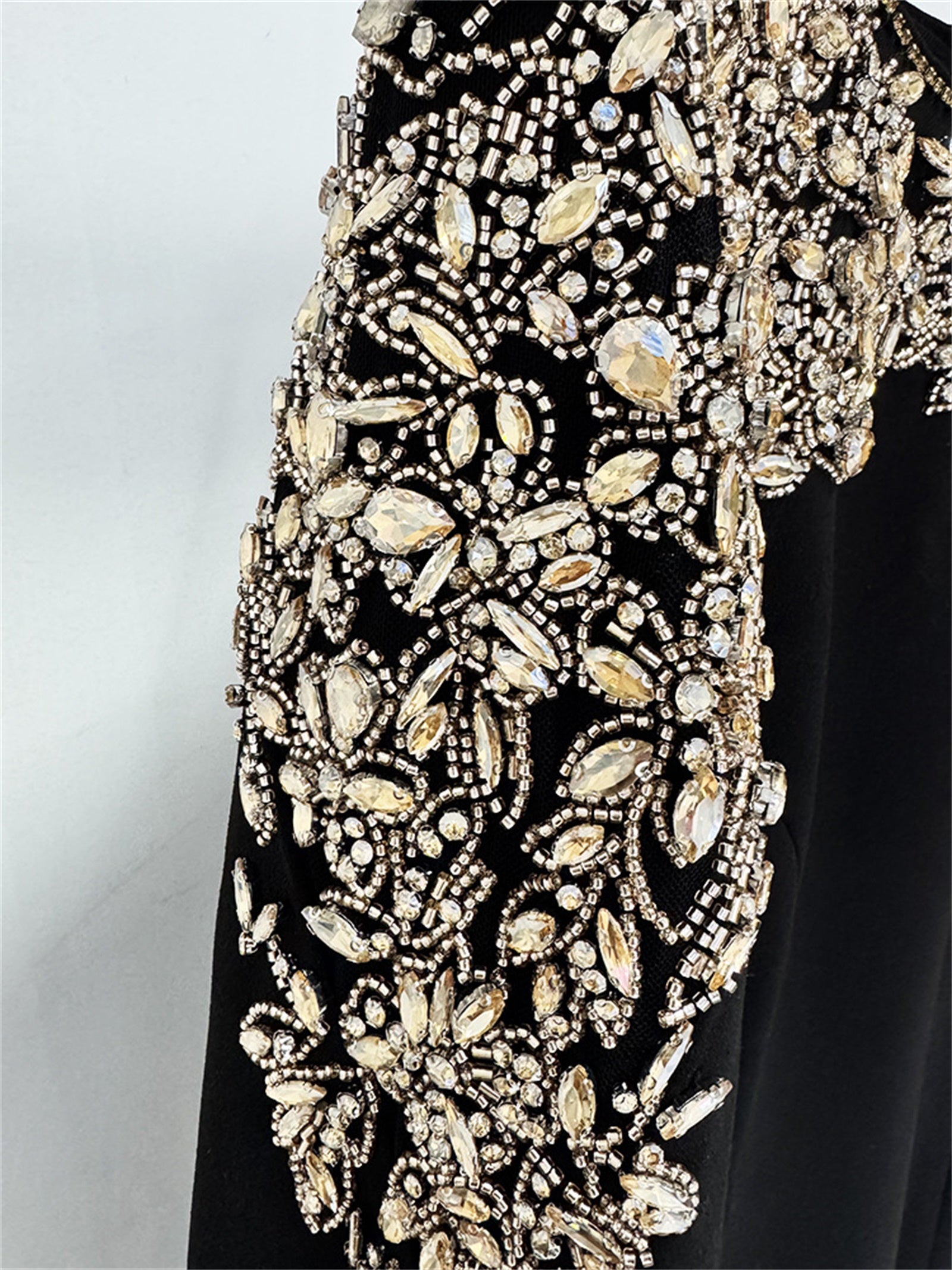 Platlogy Luxury Red Long Sleeve Midi Evening Dress Rhinestone Embellished Formal Party Wedding Guest Dress