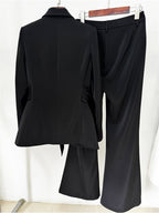 Platlogy Elegant Purple Tie Waist Women Blazer And Flared Pants Formal Suit Set For Work Party Events