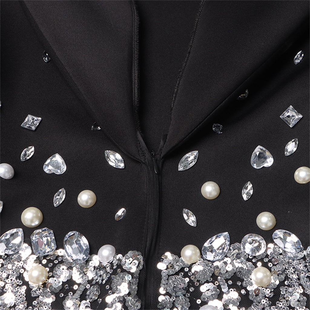 Luxury Beaded And Rhinestone Bodycon Blazer Dress For Formal Occasions