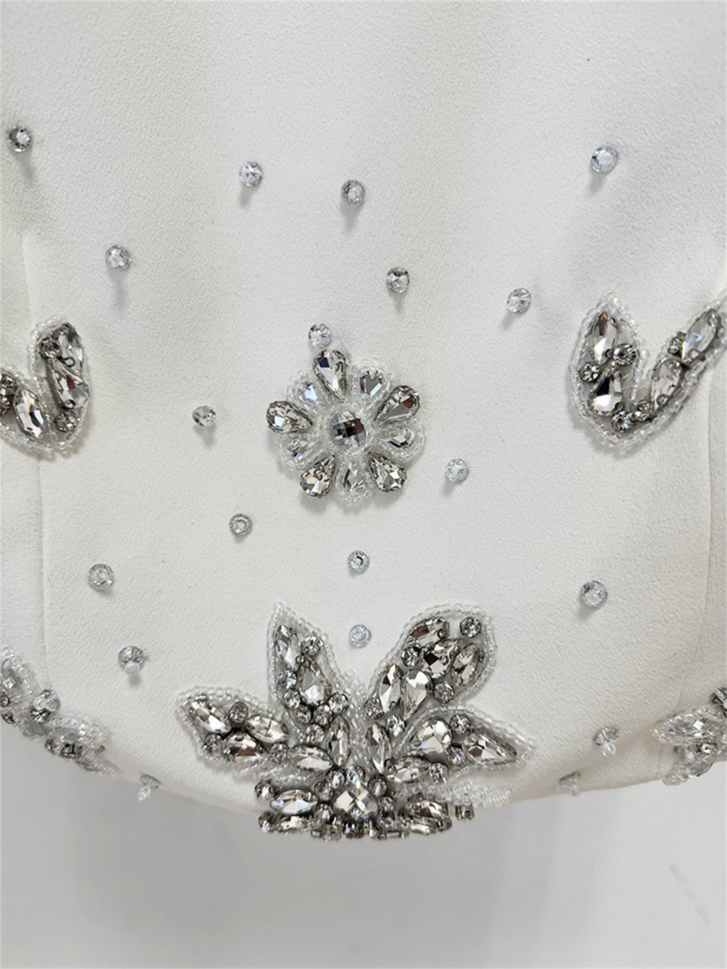 Platlogy White Two Piece Mermaid Evening Gown Handmade Rhinestone Sleeveless Formal Party Dress