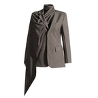 Women Fashion Draped Cape Style Blazer Unique Long Sleeve Suit Top