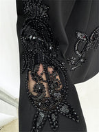 Platlogy Elegant Rhinestone Cutout Back Blazer Sheer Mesh Wide Leg Pants Formal Two Piece Women Suit