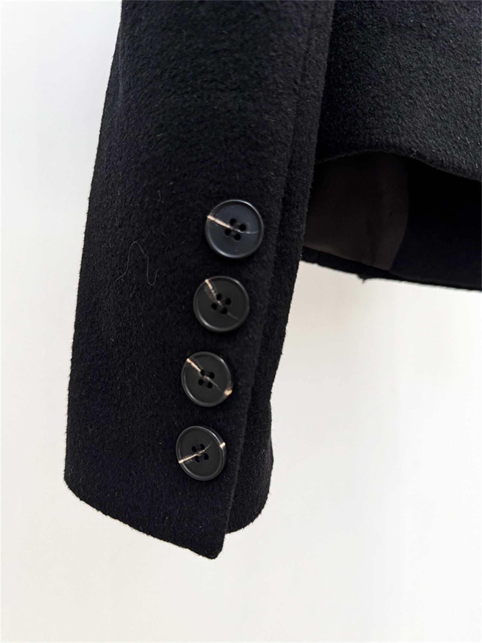 Platlogy Women Elegant Big Lapel Double Breasted Wool Blend Slim Cropped Blazer Formal Work Outerwear