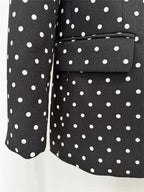 Platlogy Women White Polka Dot Suit Set With Red Bow Blazer And Straight Trousers 2 Piece Outfit For Work Party Daily Wear