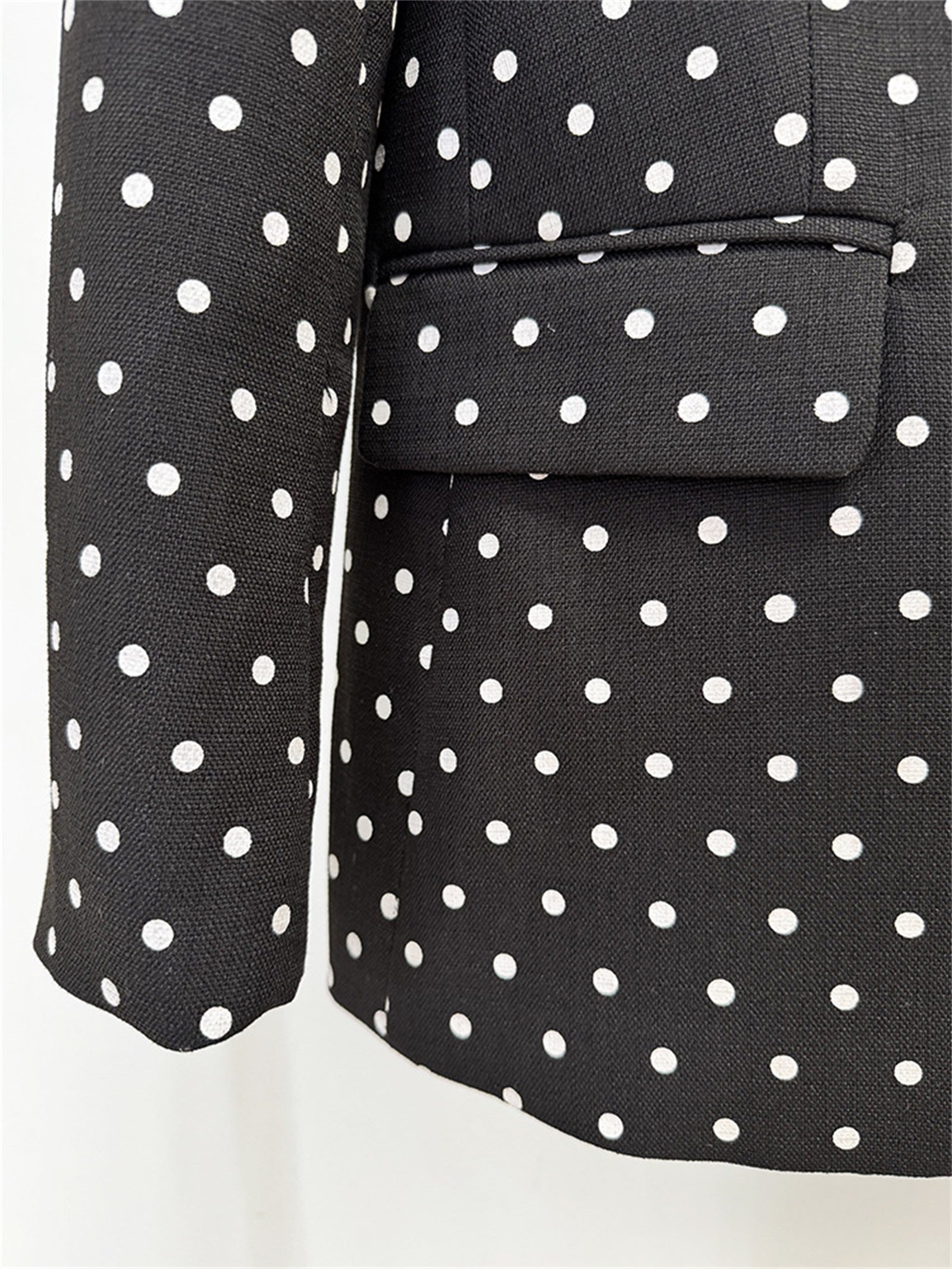 Platlogy Women White Polka Dot Suit Set With Red Bow Blazer And Straight Trousers 2 Piece Outfit For Work Party Daily Wear