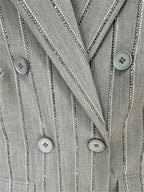 Platlogy Grey Rhinestone Stripe Double Breasted Blazer Pants Set Elegant Women Business Two Piece Suit for Work Party Daily Wear