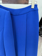 Platlogy Bright Blue Butterfly Button Blazer Wide Leg Pants Two Piece Business Suit Set For Women
