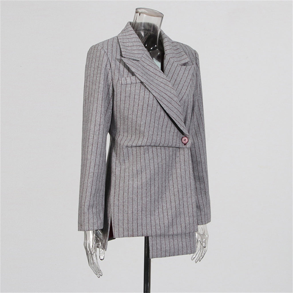 Women's Long Sleeve Striped Blazer with Unique Cut Design