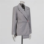 Women's Long Sleeve Striped Blazer with Unique Cut Design