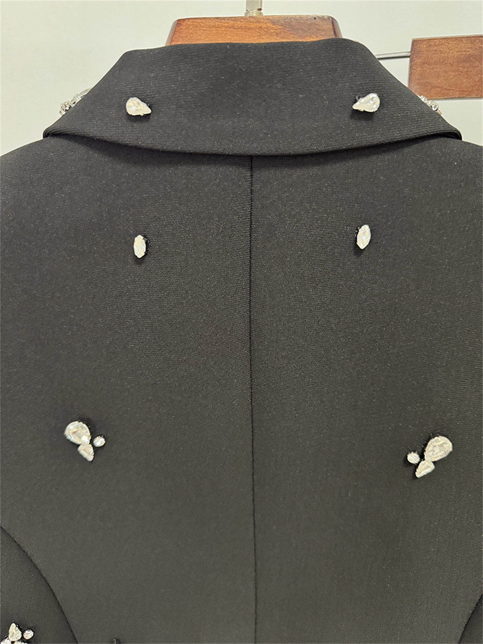 Platlogy Women Elegant Rhinestone Embellished Blazer and Flared Pants Formal Two Piece Suit