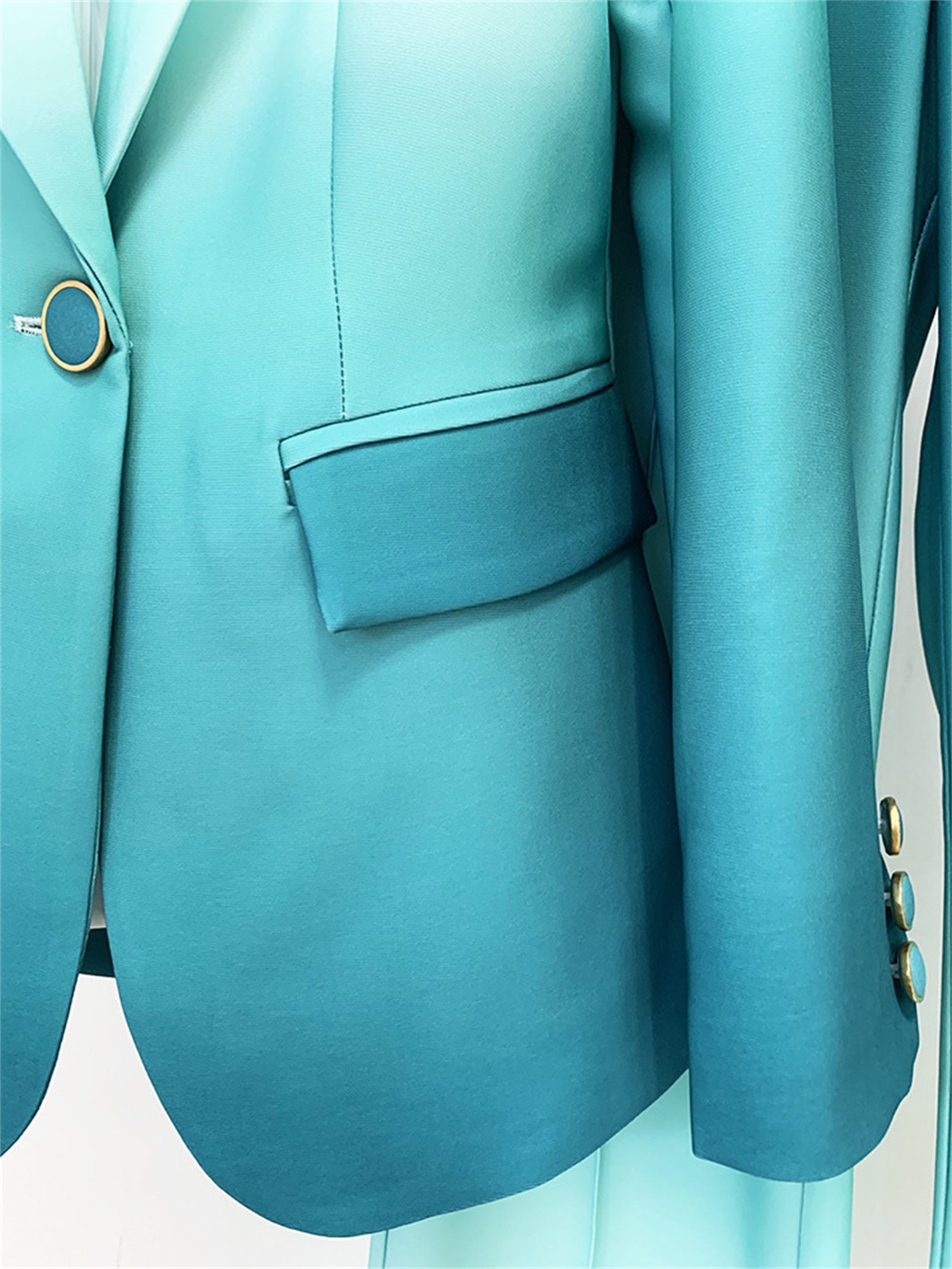Platlogy Gradient Mint Green Two Piece Blazer And Flared Pants Formal Women Suit Set