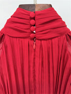 Platlogy Red High Neck Cape Sleeve Chiffon Maxi Evening Dress Elegant Formal Party Gown