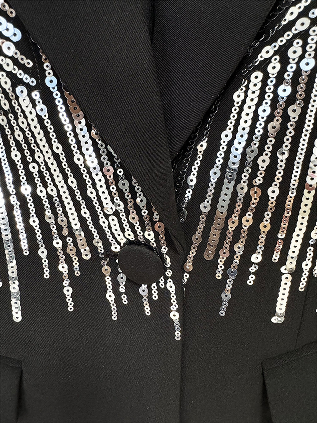 Sparkly Beaded Tuxedo Blazer Straight Leg Pants Suit For Party