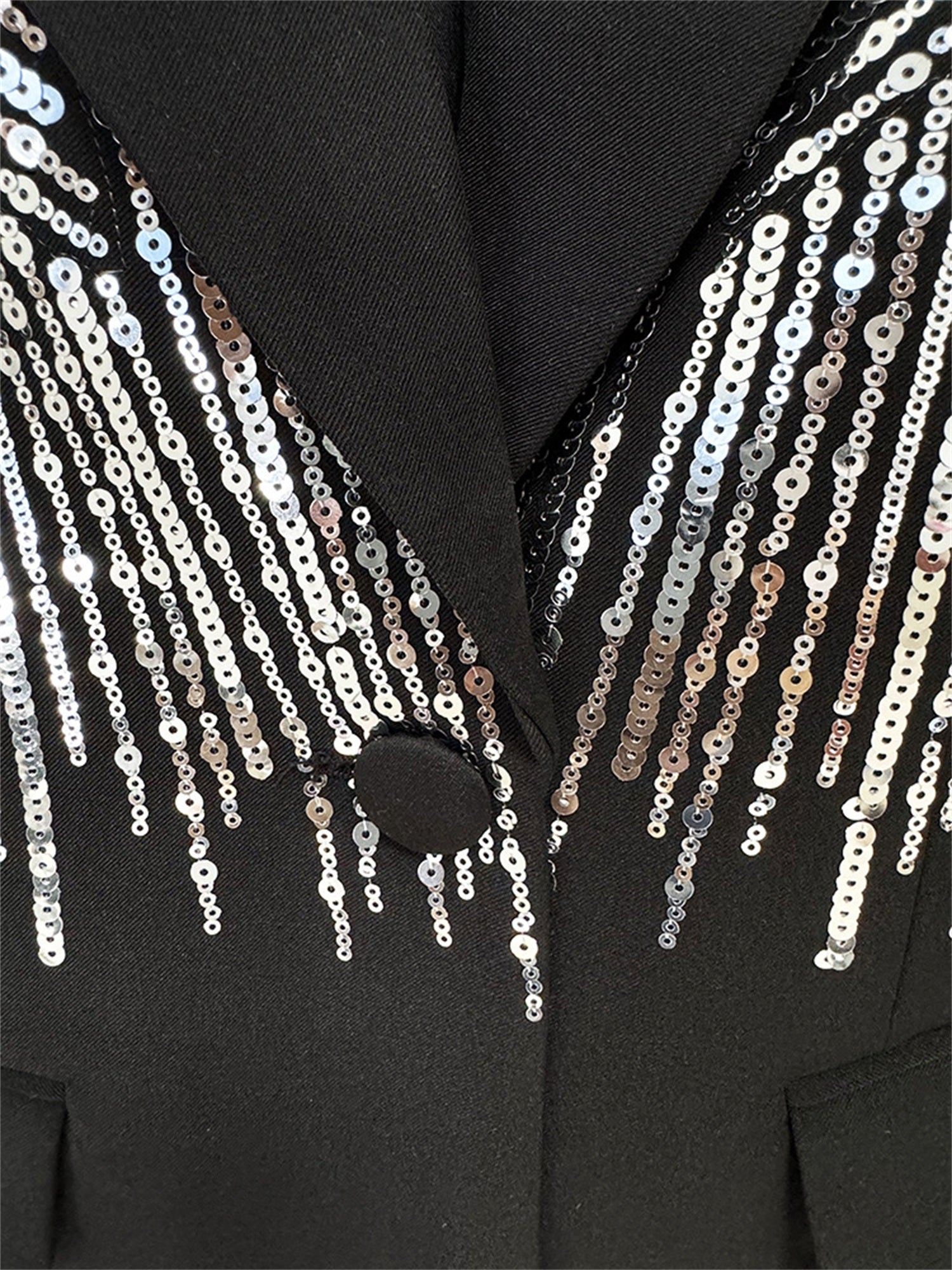 Sparkly Beaded Tuxedo Blazer Straight Leg Pants Suit For Party