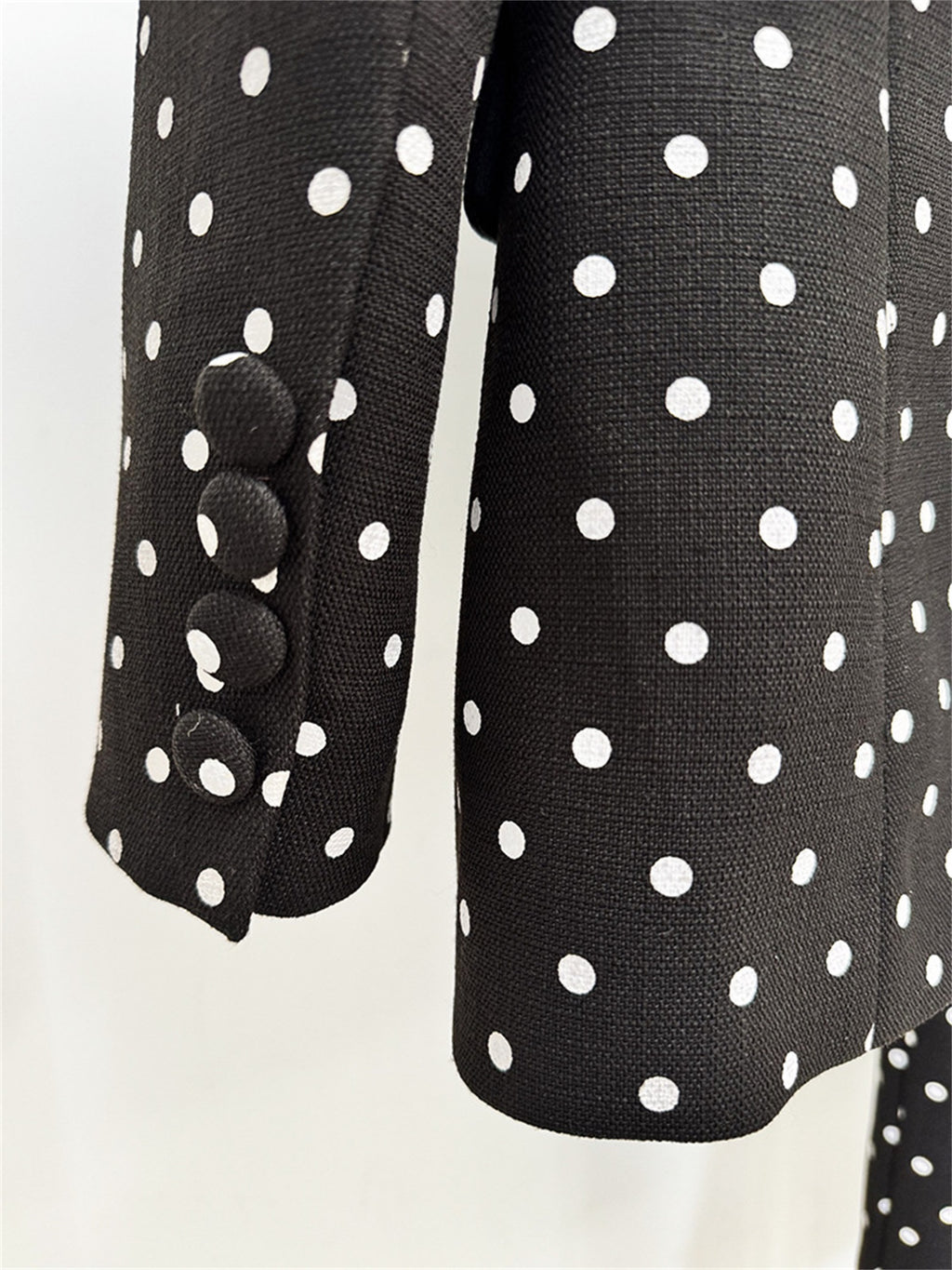 Platlogy Women White Polka Dot Suit Set With Red Bow Blazer And Straight Trousers 2 Piece Outfit For Work Party Daily Wear