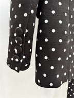 Platlogy Women White Polka Dot Suit Set With Red Bow Blazer And Straight Trousers 2 Piece Outfit For Work Party Daily Wear