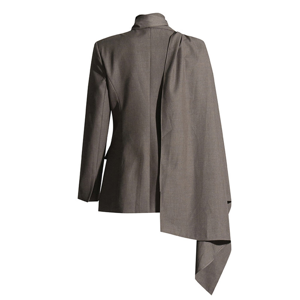 Women Fashion Draped Cape Style Blazer Unique Long Sleeve Suit Top