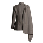Women Fashion Draped Cape Style Blazer Unique Long Sleeve Suit Top