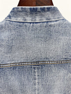 Platlogy V Neck Belted Waist Denim Blazer Women Long Sleeve Pockets Casual Chic Slim Fit Denim Jacket