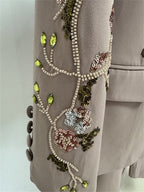 Platlogy Elegant Floral Embroidery Blazer Pant Set Women Formal Business Two Piece Suit For Wedding Party Office Wear
